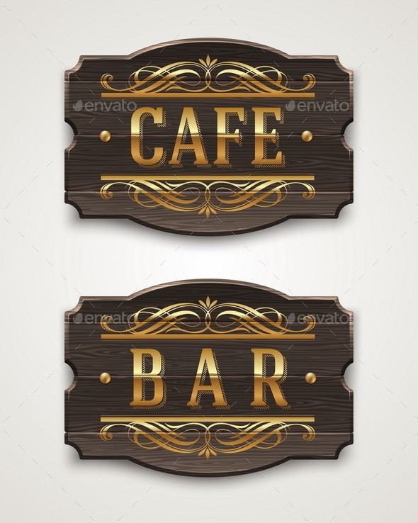 Vintage 20wooden 20signs 20for 20cafe 20and 20bar 20with 20golden 20lettering 20and 20decorative 20elements 20590