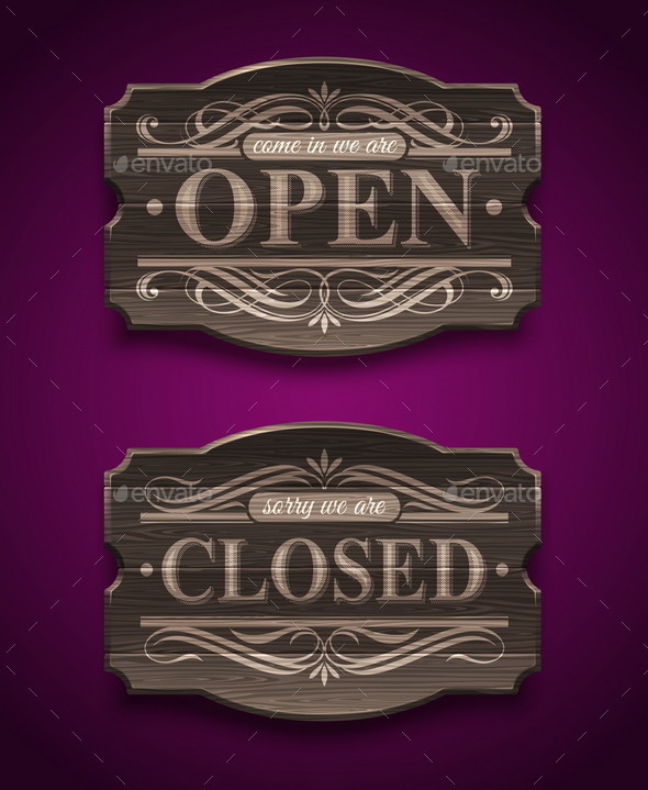 Open 20and 20closed 20wooden 20ornate 20vintage 20signs 20590