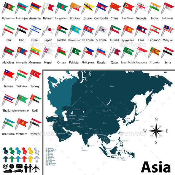 01 asian 20political 20map 20with 20flags