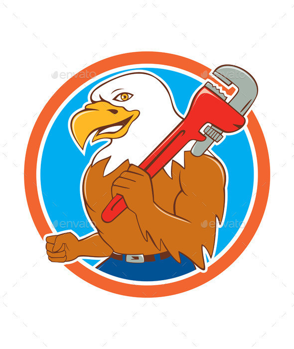 Bald eagle plumber hold monkey wrench circ prvw