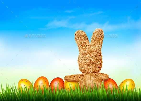 01 easter holiday background with rabbit and eggs t
