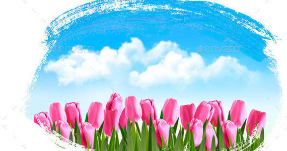 Box 01 nature background with spring flowers and sky with clouds t