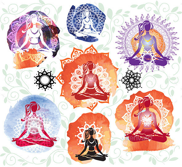 Silhouette 20of 20woman 20meditating 20in 20lotus 20position 20on 20round 20pattern preview