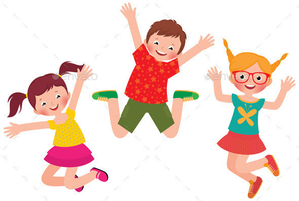 Happy children jumping isolated on white background