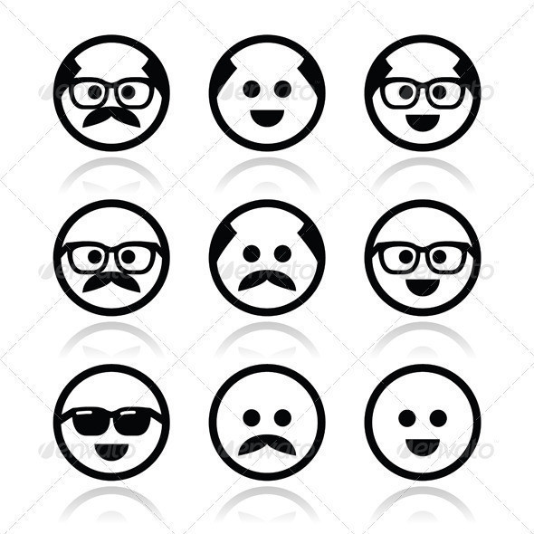 Faces bald people icons set prev