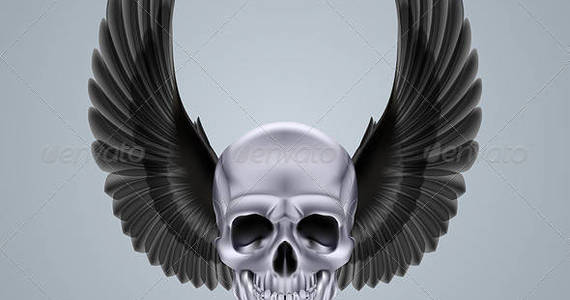 Box metal chrome skull with black wings crow 02 590