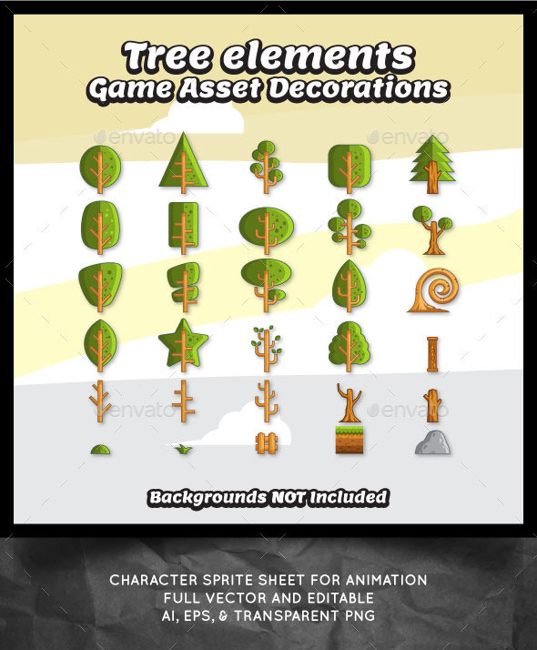Tree game asset vector decorations obstacles element game character sprite sheet sidescroller game asset gui mobile games gameart game art 590