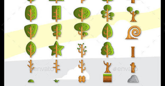 Box tree game asset vector decorations obstacles element game character sprite sheet sidescroller game asset gui mobile games gameart game art 590