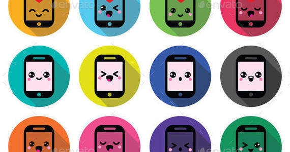 Box mobile cell phone kawaii flat design buttons prev