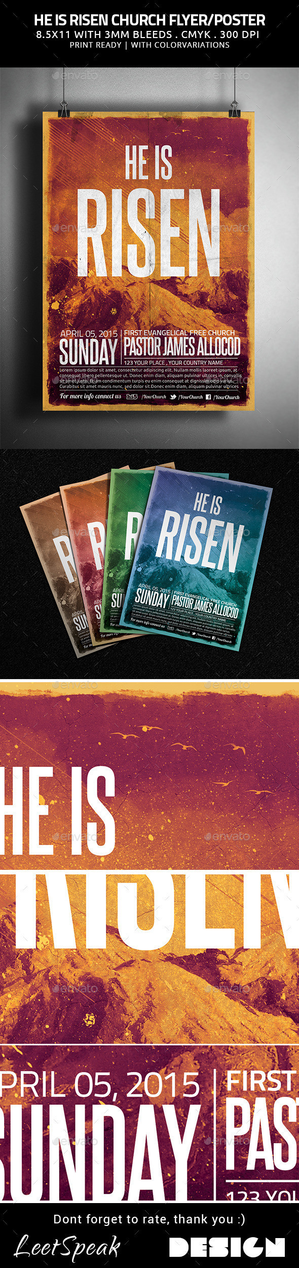 He is risen church flyer poster preview