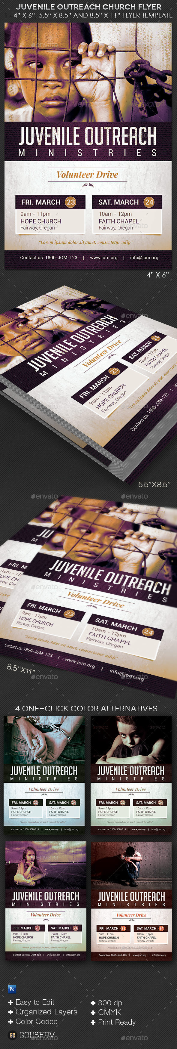 Juvenile outreach church flyer template  preview