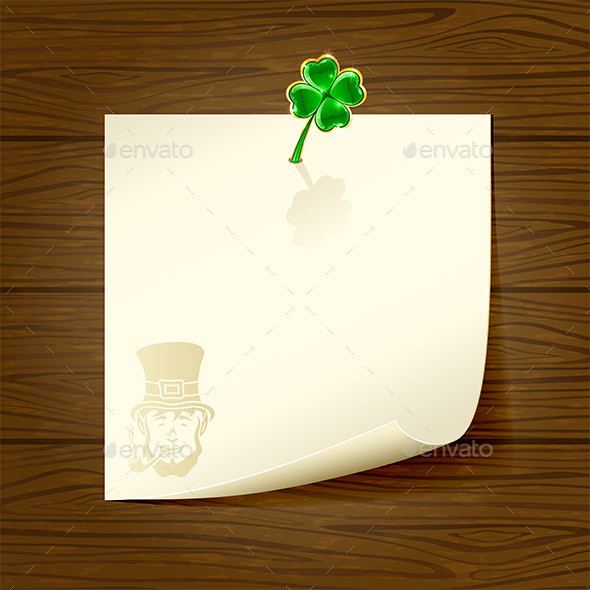 Wooden 20background 20with 20paper 20and 20clover 201