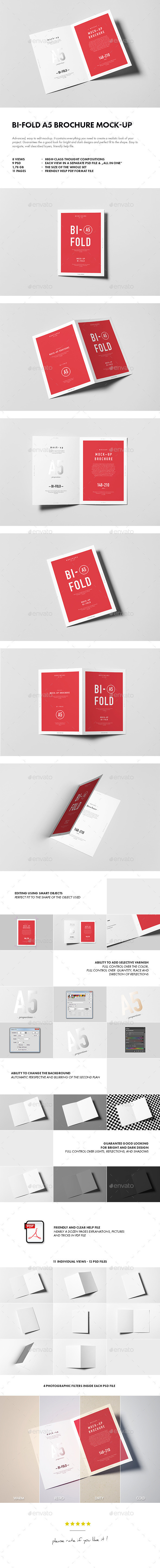 Presentation bi fold a5 brochure mock up