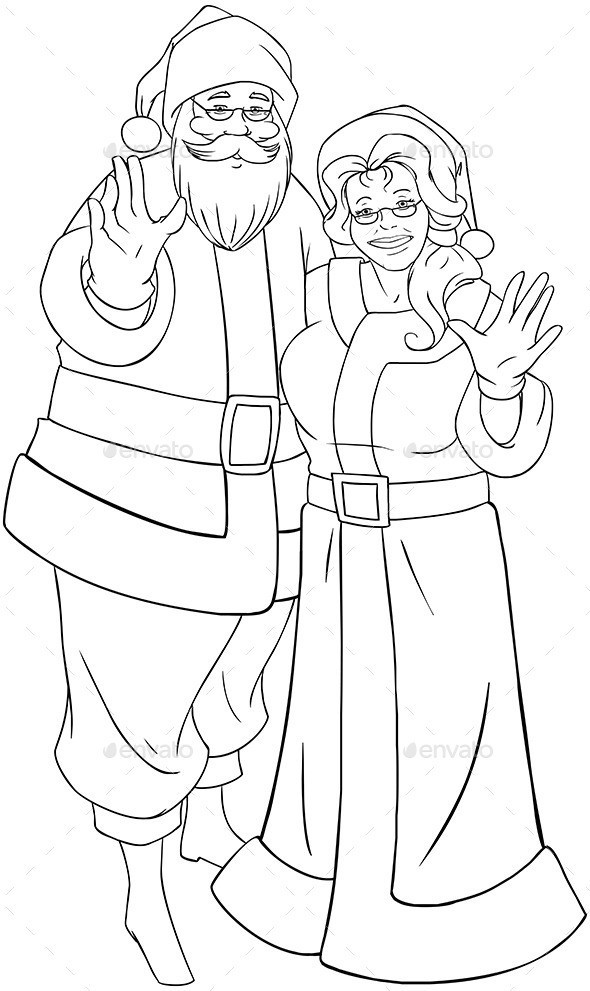 Santa 20and 20mrs 20claus 20waving 20hands 20for 20christmas 20coloring 20pagep