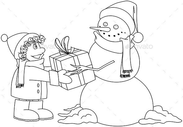 Christmas 20snowman 20gives 20present 20to 20boy 20coloring 20pagep
