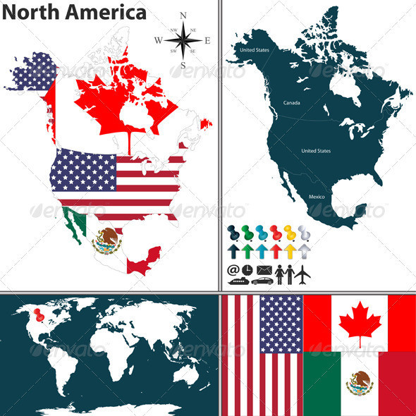 01 north 20america 20map 20with 20regions 20and 20flags