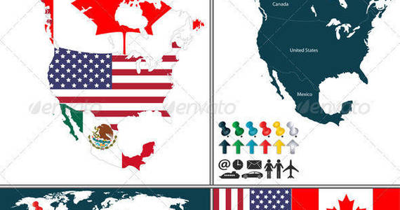 Box 01 north 20america 20map 20with 20regions 20and 20flags