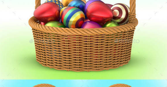 Box wicker basket with easter eggs 3d preview