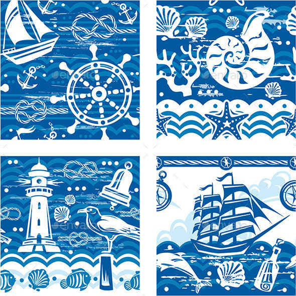 Seampless 20patterns 20with 20nautical 20and 20sea 20symbols preview