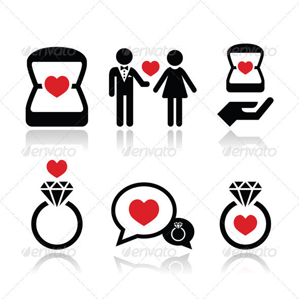 Engagement ring icons set heart prev