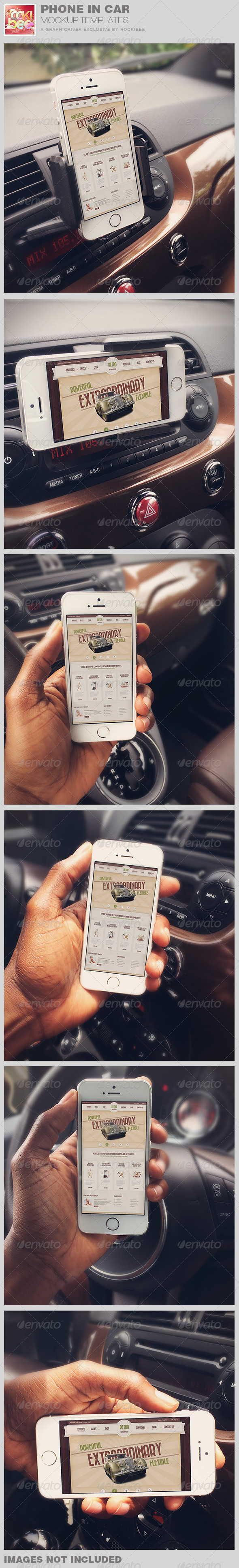 Smart phone in car mockup template image preview