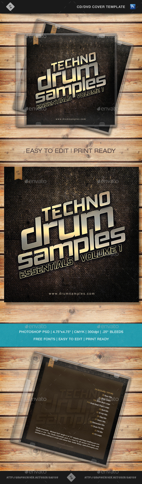 Techno drum samples cd cover preview