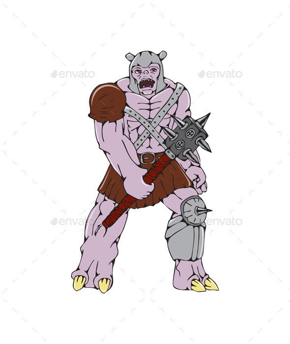 Warrior monster hold club cartoon prvw