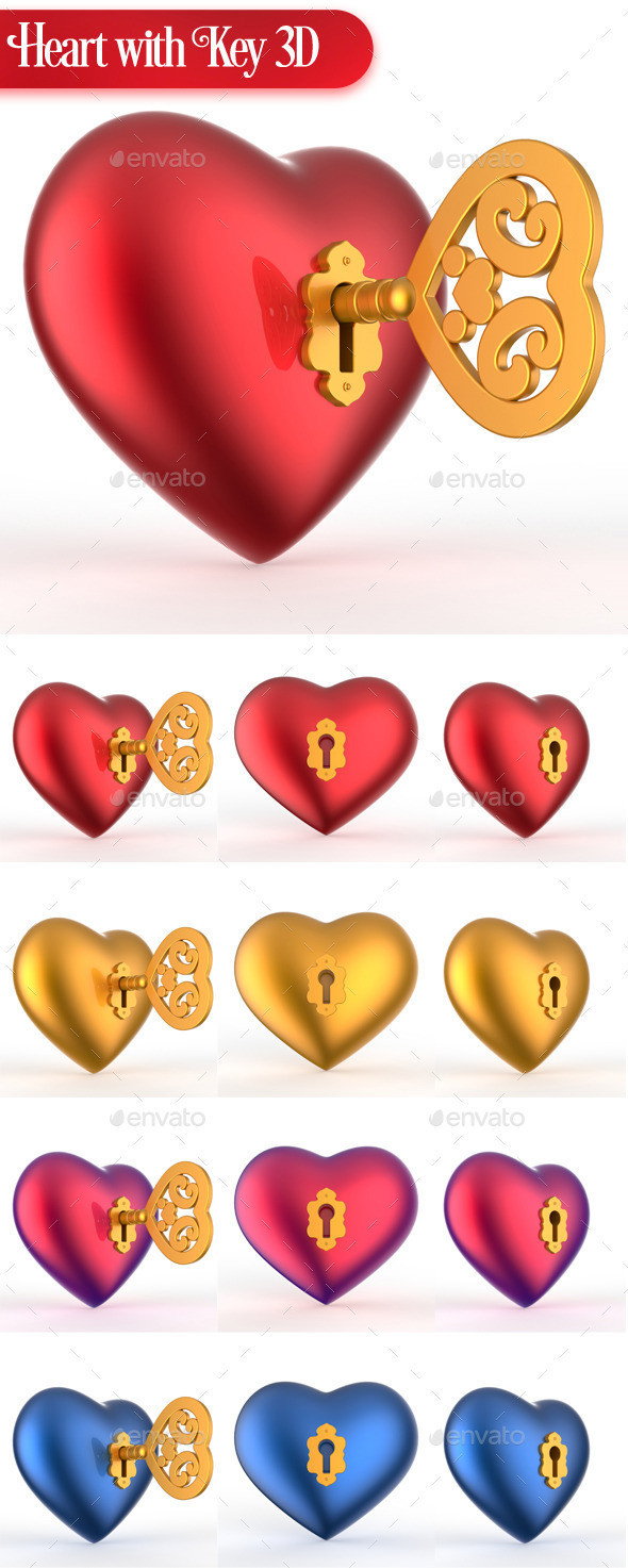 Heart with key 3d preview