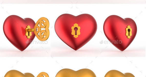 Box heart with key 3d preview