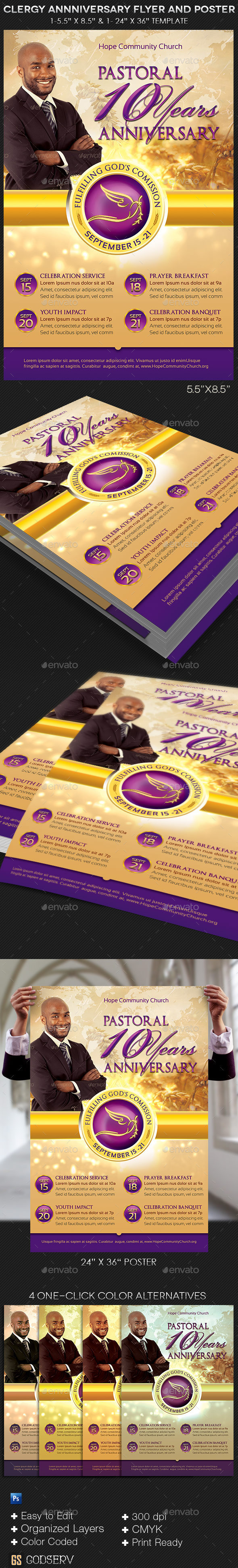 Clergy anniversary flyer and poster template preview