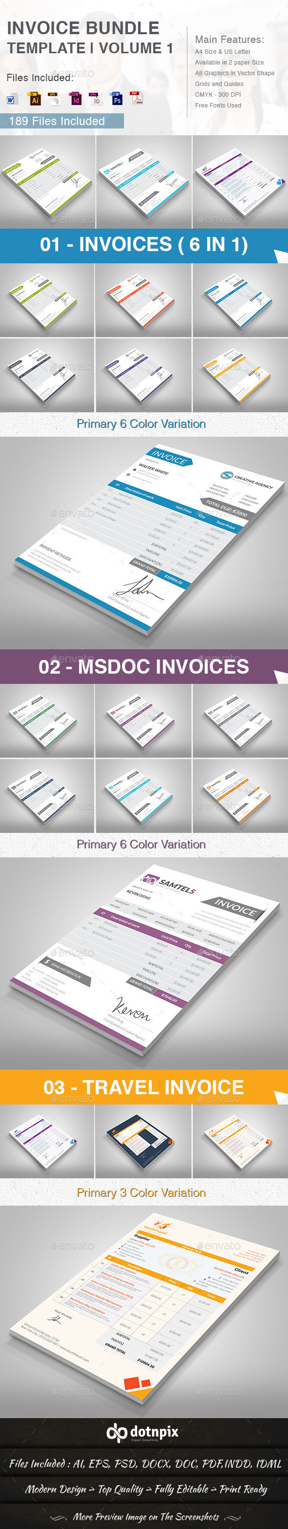 Invoice bundle template invoices ms word bill photoshop graphicriver dotnpix