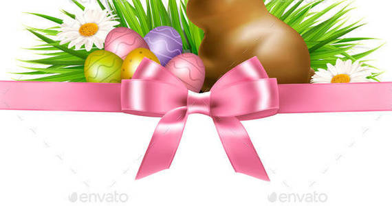 Box 01 holiday easter background with easter eggs and pink bow t