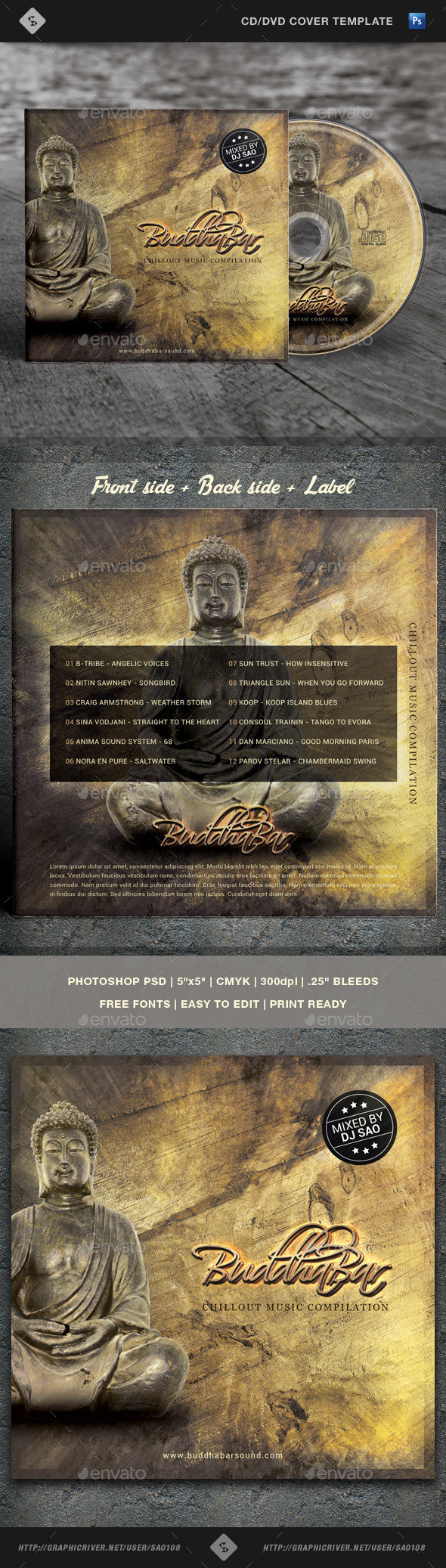 Buddhabar cd cover template preview