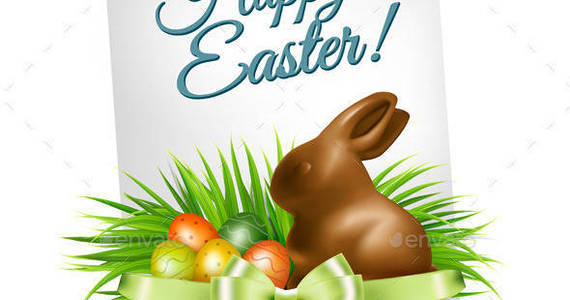 Box 01 holiday easter background with colorful easter eggs and chocolate rabbit t