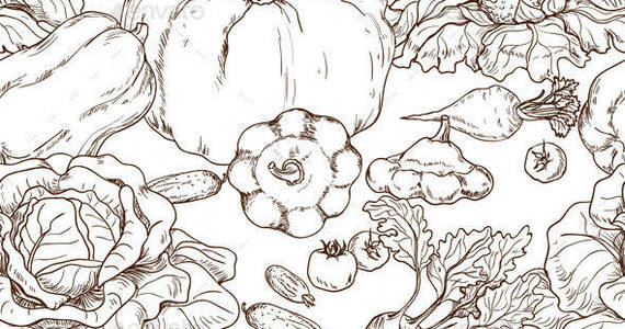 Box vegetables pattern outline preview