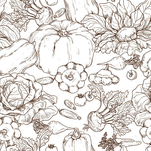 Vegetables pattern outline preview