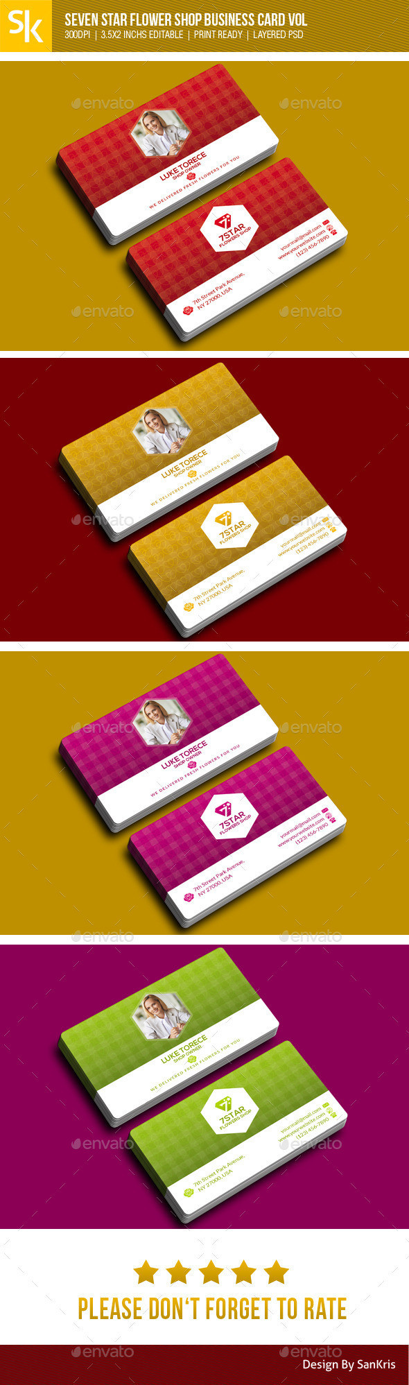 Seven star flower shop business card preview