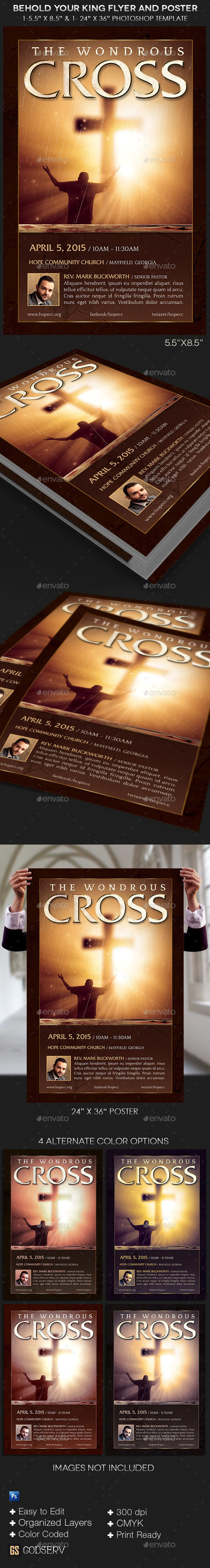 Wondrous cross flyer and poster template preview