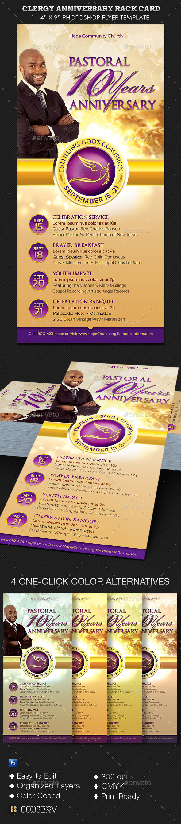 Clergy anniversary rack card template preview