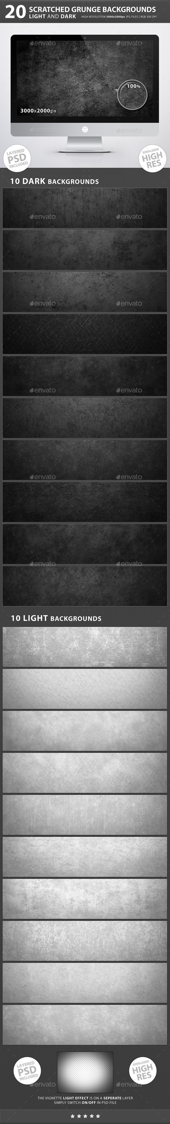 20 scratched grunge backgrounds preview