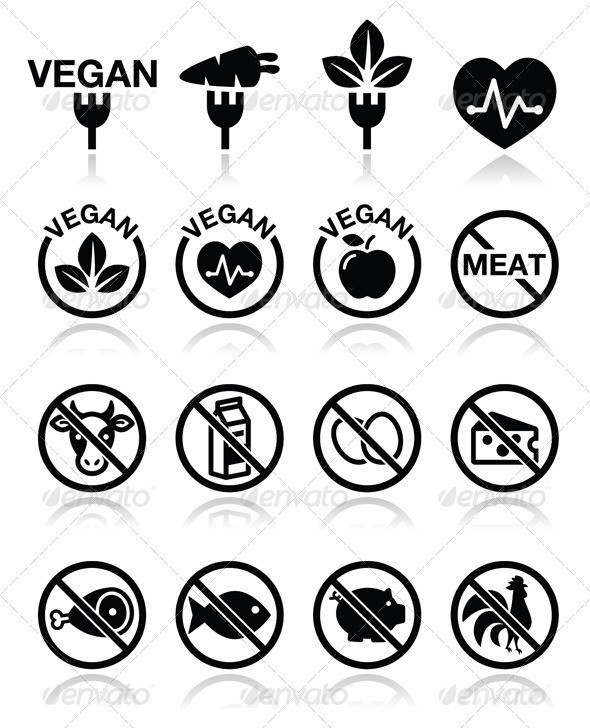 Vegan vegetarian icons set prev