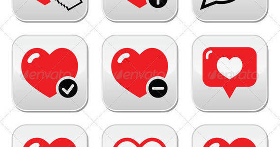Box heart buttons set red prev