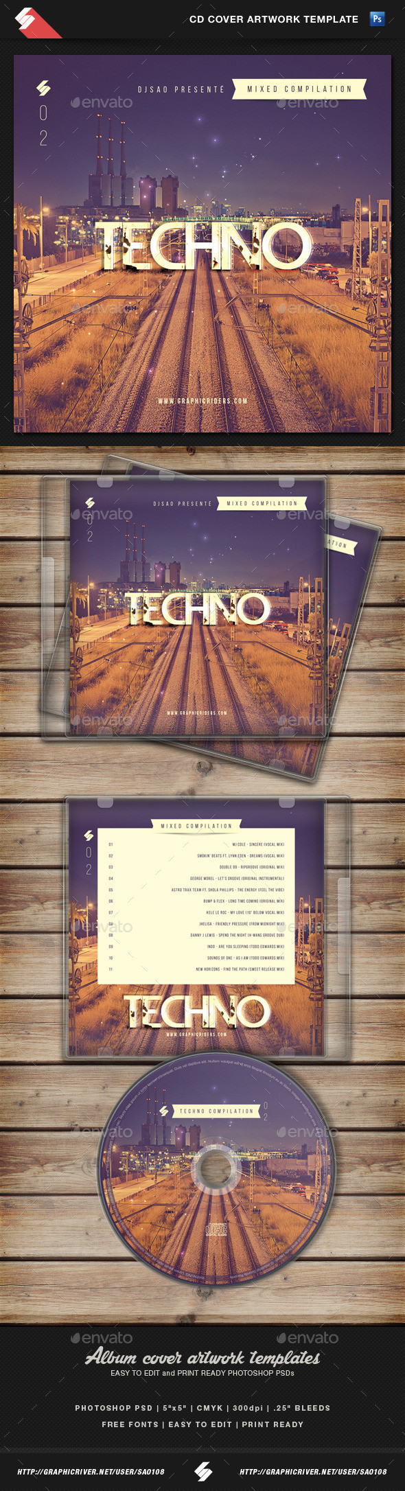 Techno cd cover template preview