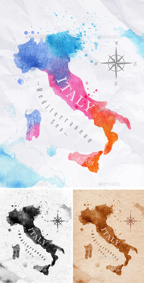 Watercolor map italy 590