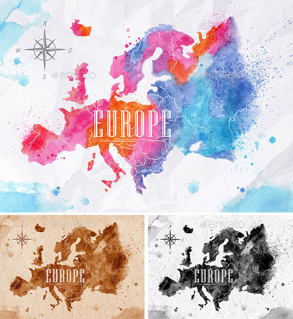 Watercolor map europe 590