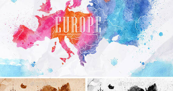 Box watercolor map europe 590