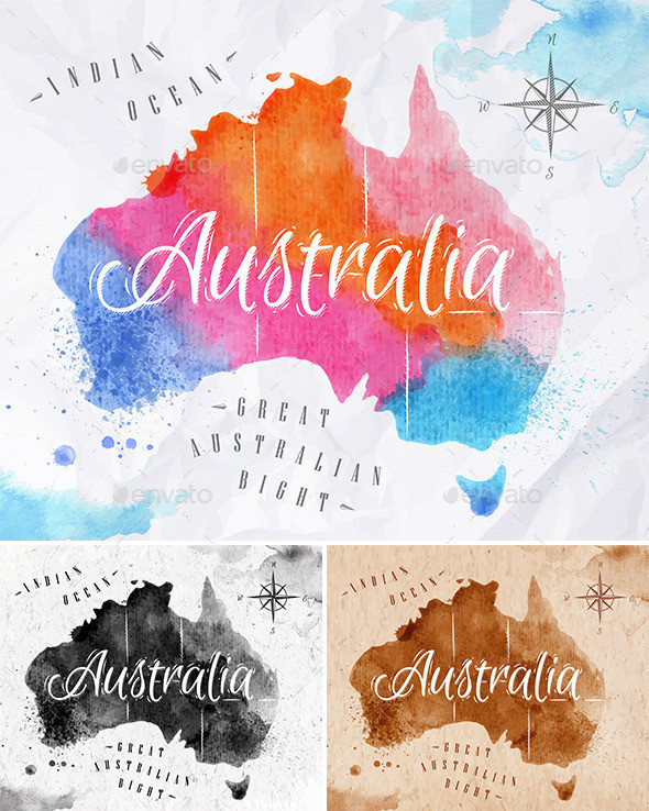 Watercolor map australia 590