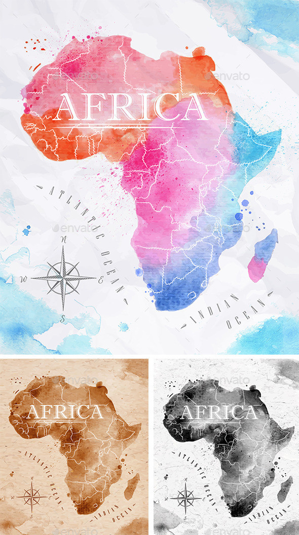 Watercolor map africa 590