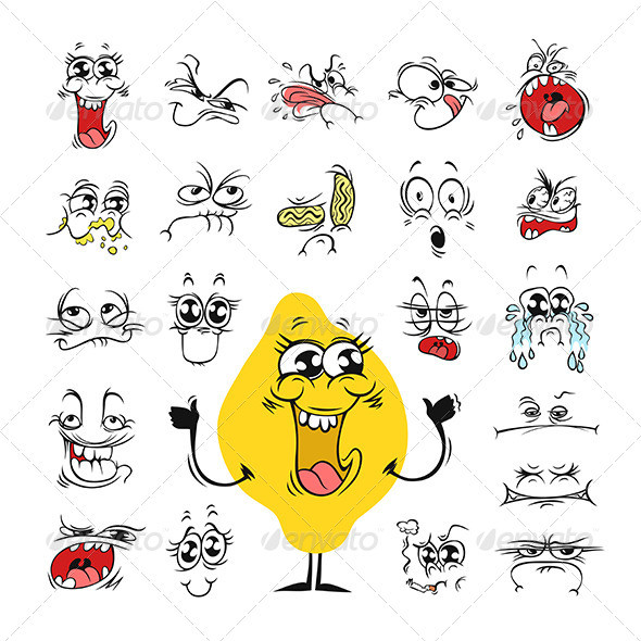 Cartoon facial expressions set for humor design