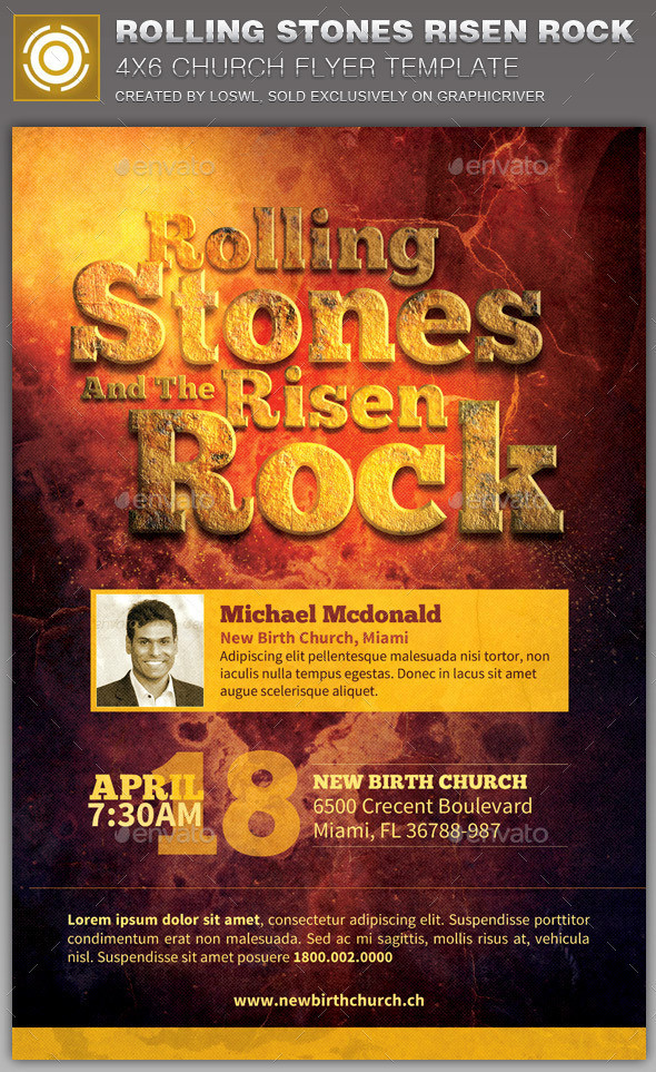 Rolling stones risen rock church flyer image preview